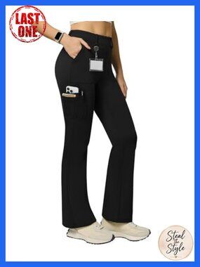 Women's High Waist Flare Yoga Pants 6 Pockets Stretch Cargo Work Leggings